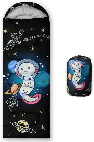HOSIMA Cartoon Axolotl Sleeping Bags for Kids 10-12,Blue Cartoon Kids Sleeping Bags for Girls Boys,Compact Sleeping Bag for Camping Essentials and Hiking.