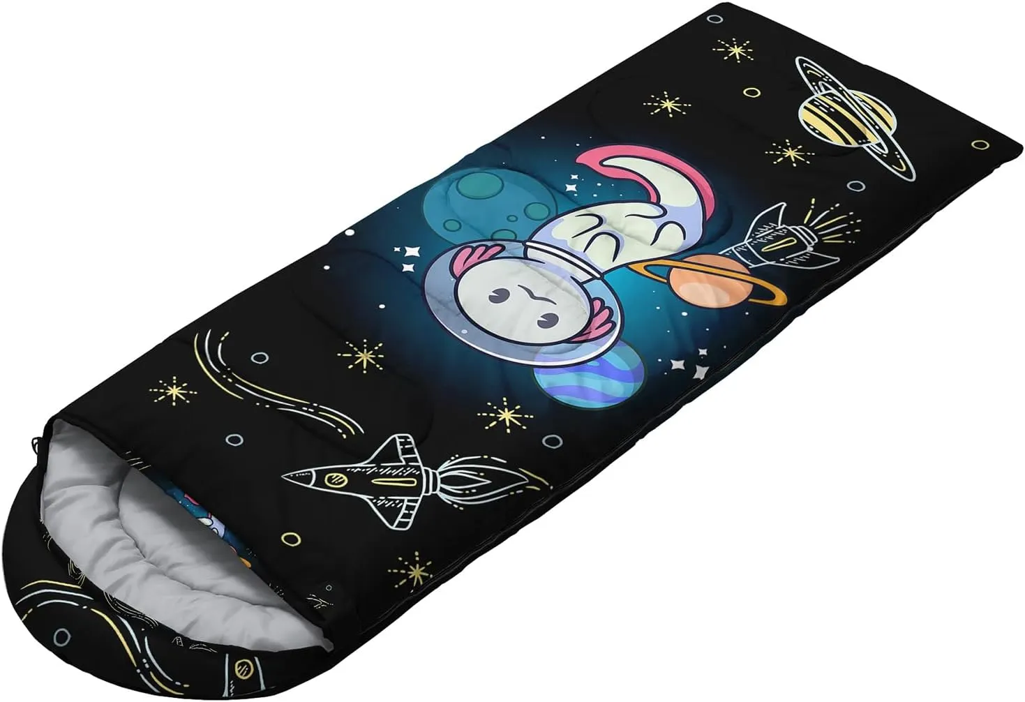 HOSIMA Cartoon Axolotl Sleeping Bags for Kids 10-12,Blue Cartoon Kids Sleeping Bags for Girls Boys,Compact Sleeping Bag for Camping Essentials and Hiking.