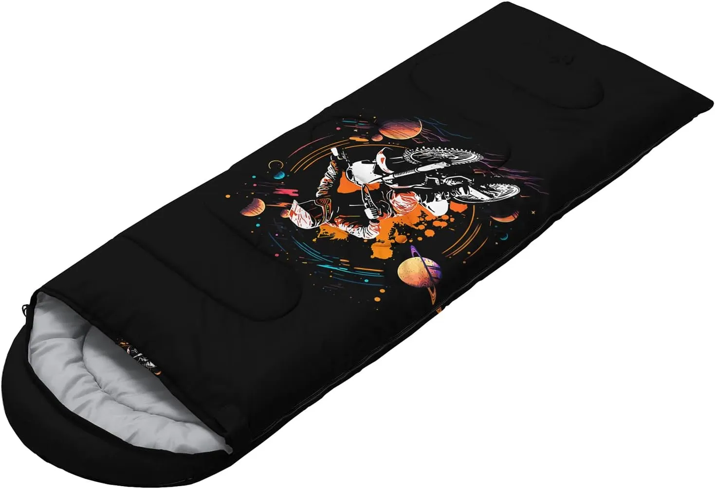 HOSIMA Motorcycle Contest Pattern Sleeping Bags for Adults Camping Essentials,Black Camping Backpacking Sleeping Bag for Kids,Traveling and Outdoors Compact Sleeping Bag.