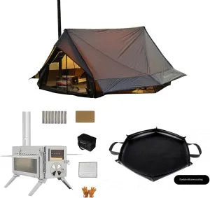 Hot Tent with Stove Jack Camping Tent Winter Tent 4 Season Tent 1-2 Person   Camping Wood Stove With 7 Stainless Steel Insulated Chimneys (304 Stainsteel) Camping Fireproof Mat