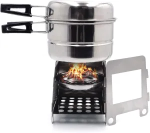 HTTMT- ET-COOK001 002-M- Portable Camping Outdoor Stove Cookware Stainless Steel Cooking Picnic Bowl Pot Pan Set