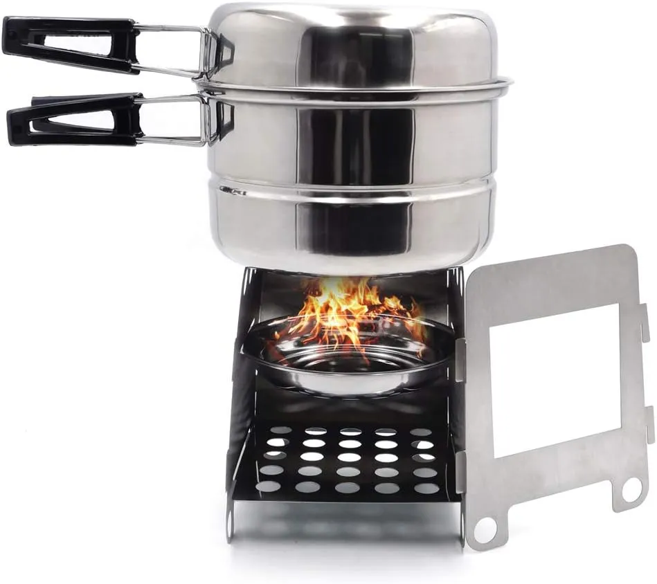 HTTMT- ET-COOK001 002-M- Portable Camping Outdoor Stove Cookware Stainless Steel Cooking Picnic Bowl Pot Pan Set