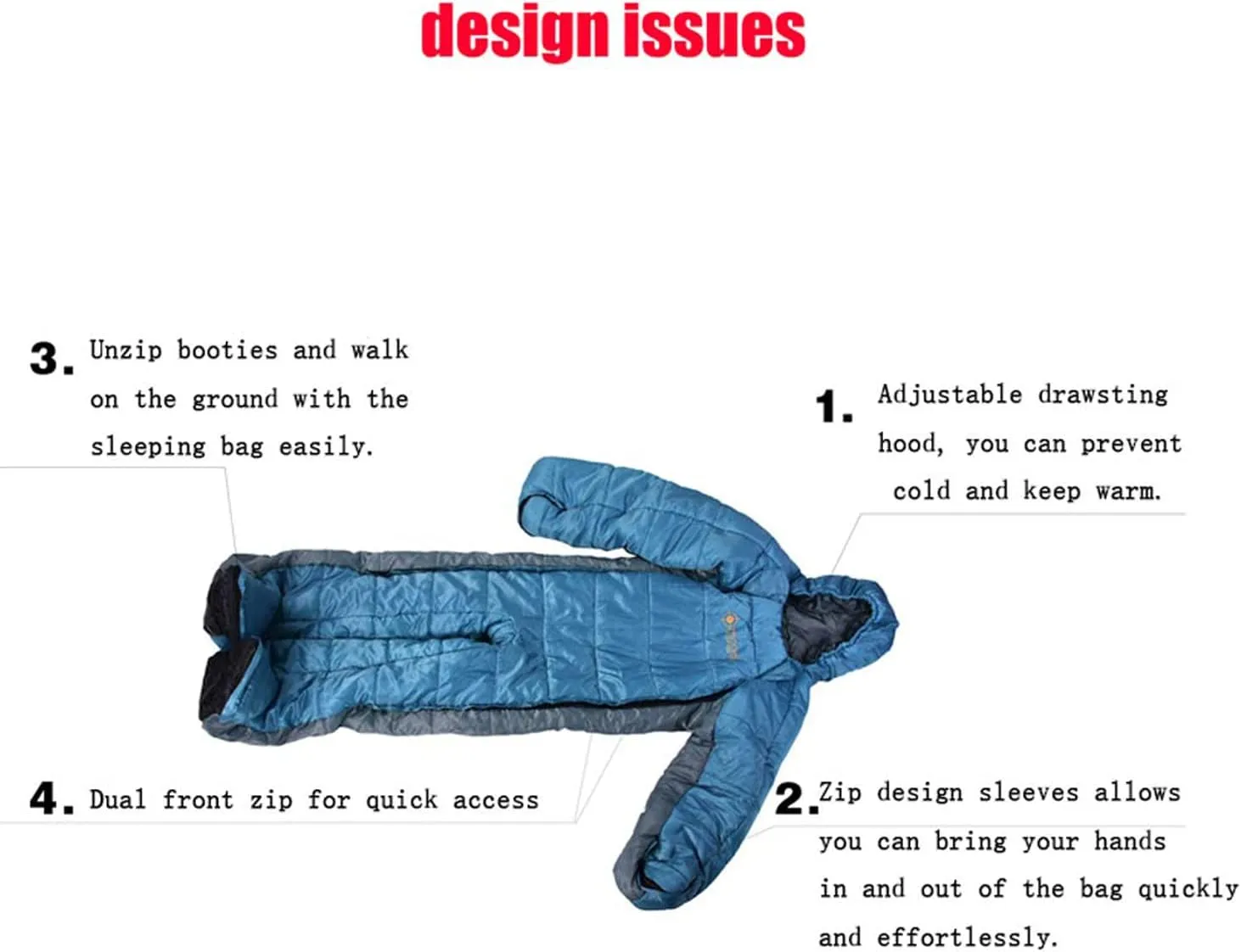 Human Walking Sleeping Bag, Adult Sleeping Bag for Camping Cold Weather 0 Degree, Mummy Style Lightweight Humanoid Sleeping Bag, Outdoor Wearable Warm Sleeping Suit for Men and Women