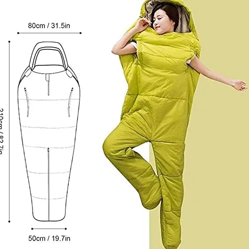 Humanoid Sleeping Bag Outdoor Camping Sleeping Bag Ultralight Warm 4 Season Cotton Sleeping Bag with Legs Separated Ultra-Light Warm Sleeping Bag，Yellow