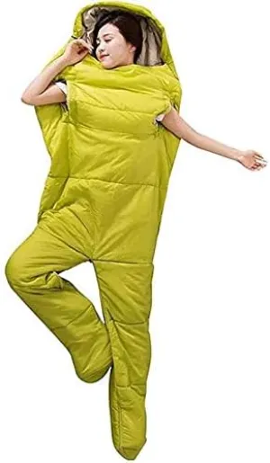 Humanoid Sleeping Bag Outdoor Camping Sleeping Bag Ultralight Warm 4 Season Cotton Sleeping Bag with Legs Separated Ultra-Light Warm Sleeping Bag，Yellow