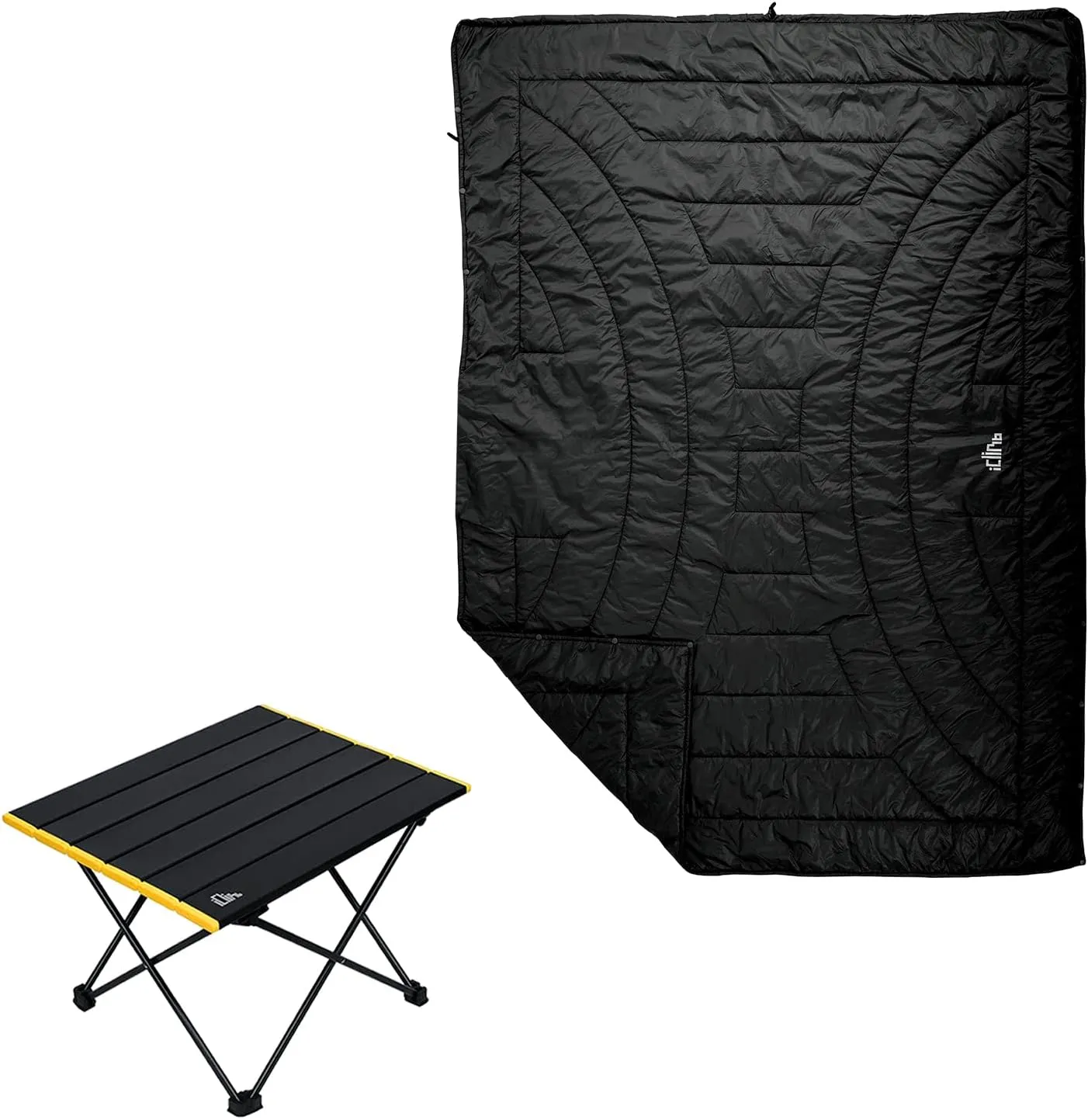 iClimb 1 3M Thinsulate Insulation Warm Camping Blanket and 1 Small Folding Table Bundle, Ultralight Compact for Solo Adult Outdoor Backpacking Camping Hiking Beach Concert