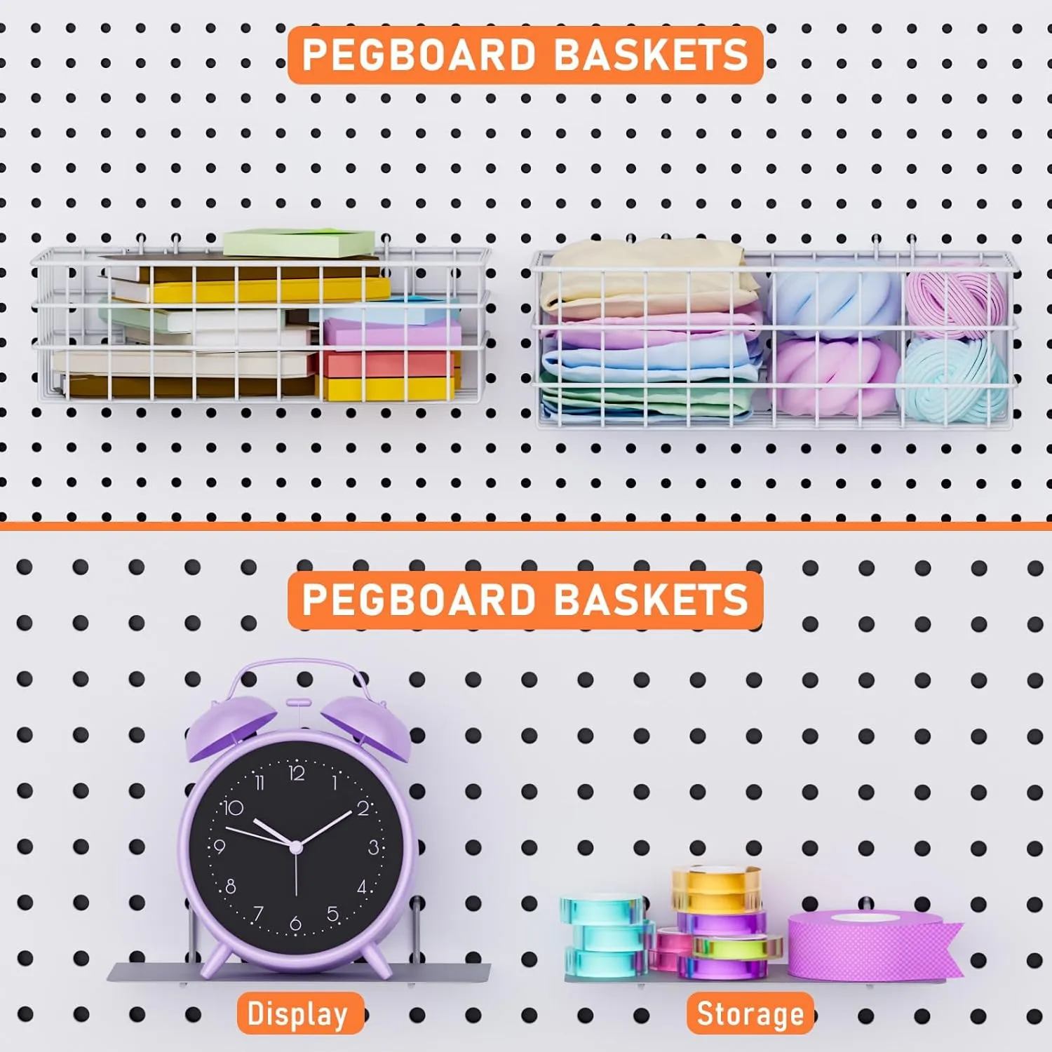 INCLY 30PCS Peg Board Organizer Accessories Kit, Pegboard Hooks Assortment with Bins, Cups, Wire Baskets and Paper Towel Holder for 1/8“ and 1/4” Pegboard Garage Workbench Craft Room Organizing Tools