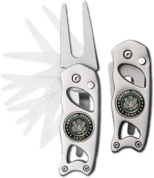 Indiana Metal Craft US ARMY SEAL Stainless Steel Construction Switchblade Golf Divot Repair Tool with 0.75 inches Die Struck Magnetic Nickel Silver Enamel Ball Marker