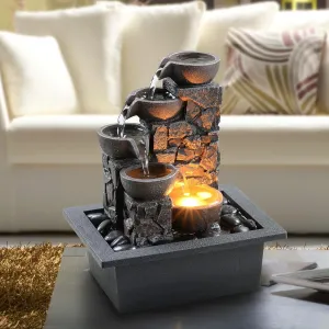 Indoor Fountain Waterfall Tabletop Elegant Multi-Tier Rock Garden Home Relaxation Serene Table Decor with Waterfall Sounds RJ-24304