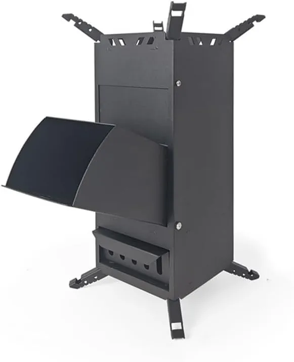 Indoor/Outdoor Portable Wood Stove, Camping Rocket Stove, Black, Wood Fuel, High Efficiency, 20,000 BTU, Freestanding, No Assembly Required