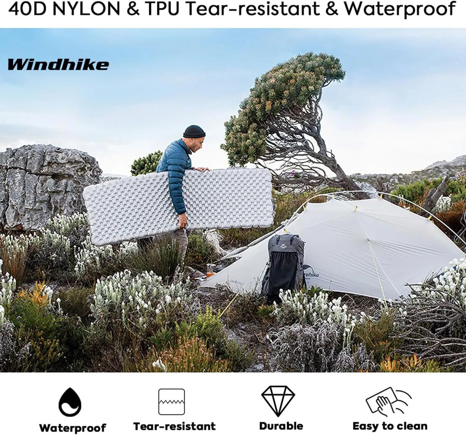 Inflatable Camping Sleeping Pad, 3'' Ultra Thick Camping Mat 5 R-Value Insulated Camping Mattress, 4-Season Inflatable Foam Camping Mat for Car, Hiking