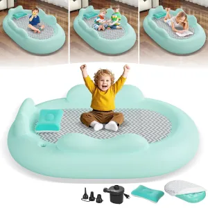 Inflatable Toddler Travel Bed - Blow Up Mattress for Kids with Waterproof Sheet Protector Portable Toddler Bed Baby Air Mattress with 3 Sides, Cozy Kids Air Mattress Set with High-Speed Pump