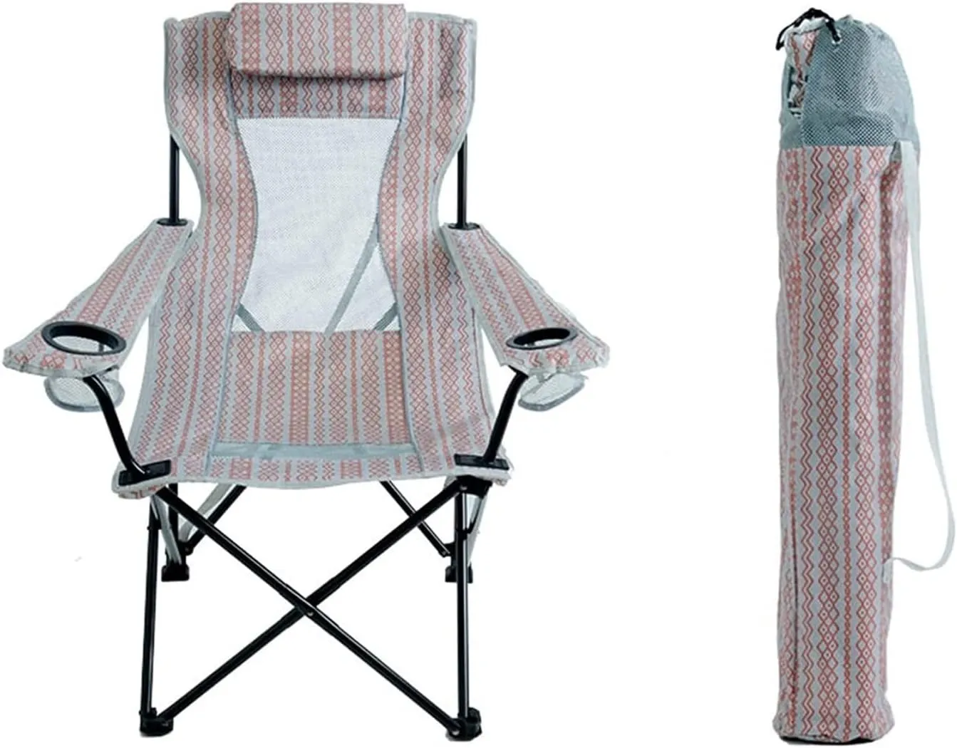 IRYZE Outdoor Chair Folding Camping Chair Folding Beachchair with Carrying Bag Portable Heavy Duty Fishing Seat Lazy Lounge Chair Backrest Mesh Lunch Break Stool Camping Chair Foldable Chair