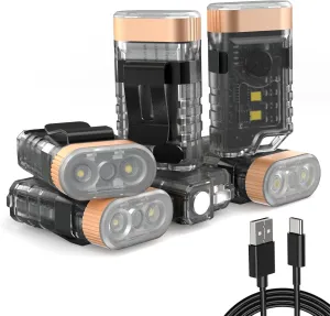iToncs LED Small Powerful EDC Flashlight with Warm White Red Light,Bright USB C Rechargeable 9 Modes Mini Pocket Keychain Flash Light with Clip,IP5 Waterproof,365nm UV Black Light,Tail Magnet 6PC