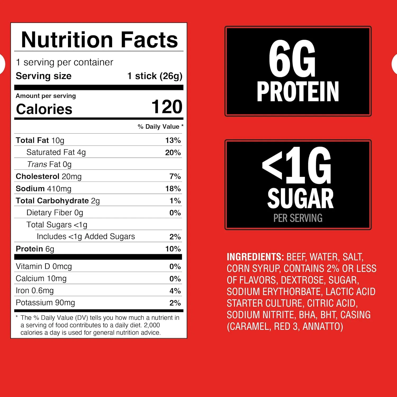 Jack Link's Beef Sticks, Original – Protein Snack, Meat Stick with 6g of Protein, Meat Snack Sticks Made with 100% Beef, Keto Friendly, Individually Wrapped – 0.92 Oz. (20 Count)