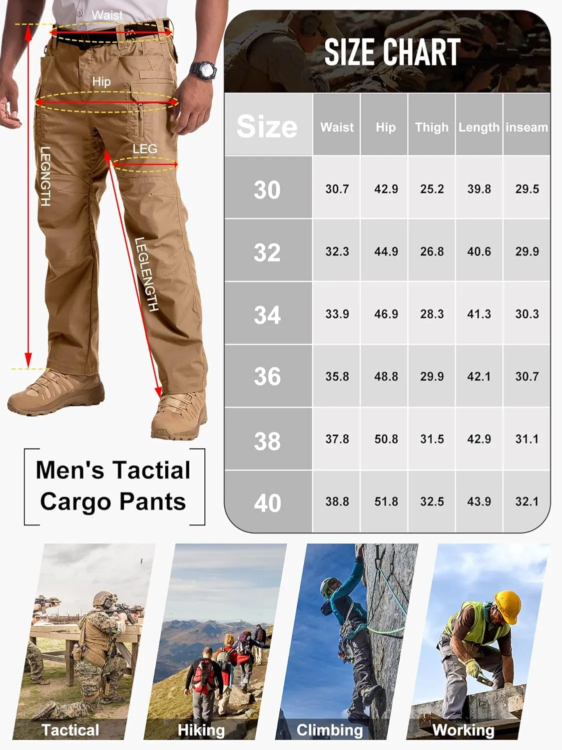 Jessie Kidden Men's Flex Stretch Tactical Pants, Water Resistant Ripstop Cargo Pants Lightweight BDU Outdoor Work Hiking