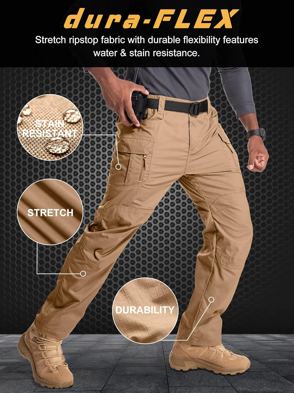 Jessie Kidden Men's Flex Stretch Tactical Pants, Water Resistant Ripstop Cargo Pants Lightweight BDU Outdoor Work Hiking