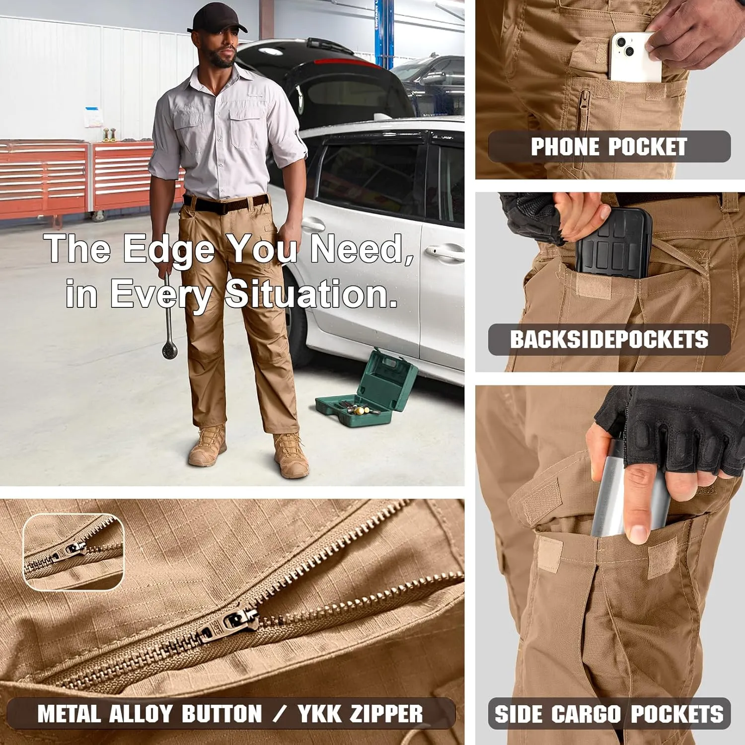 Jessie Kidden Men's Flex Stretch Tactical Pants, Water Resistant Ripstop Cargo Pants Lightweight BDU Outdoor Work Hiking