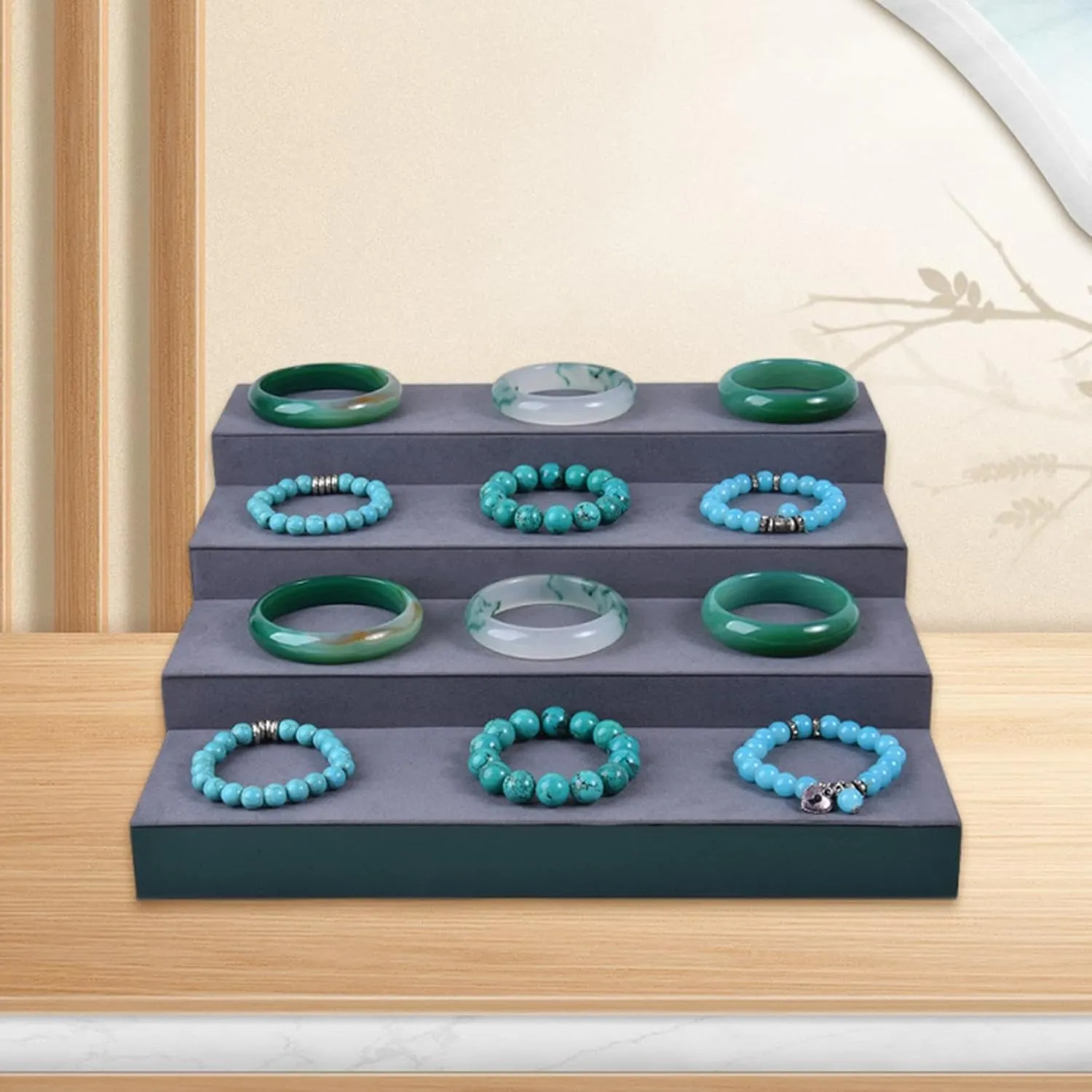 Jewelry Stand Perfumes Holder 4 Tier Multipurpose Watch Holder Display Shelf Dresser Perfume Stand for Dolls Collection, Gray