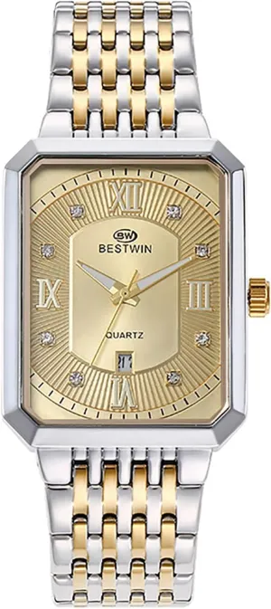 JewelryWe Rectangular Stainless Steel Watch: Men Gold Tone Quartz Analogue Square Tank Wristwatch Elegant Link Band Luxury