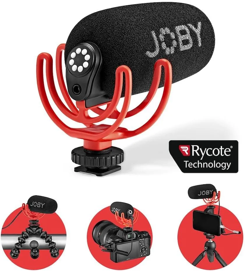 JOBY Wavo On-Camera Vlogging Compact Microphone Super Cardioid Pattern with Rycote Duo-Lyre for Smartphone, CSC, Mirrorless, Vlogging, Youtuber, Podcast, IRL, Content Creators