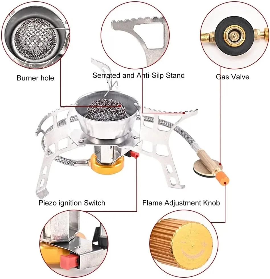 JSEIAJB Camping Gas Stove Windproof Portable Outdoor Backpack Stove Folding Lighter Tourist Equipment for Hiking Cooking