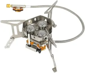 JSEIAJB Outdoor Portable Three Stove Camping Windproof Stove Camping Picnic Burner Outdoor Foldable Gas Stove