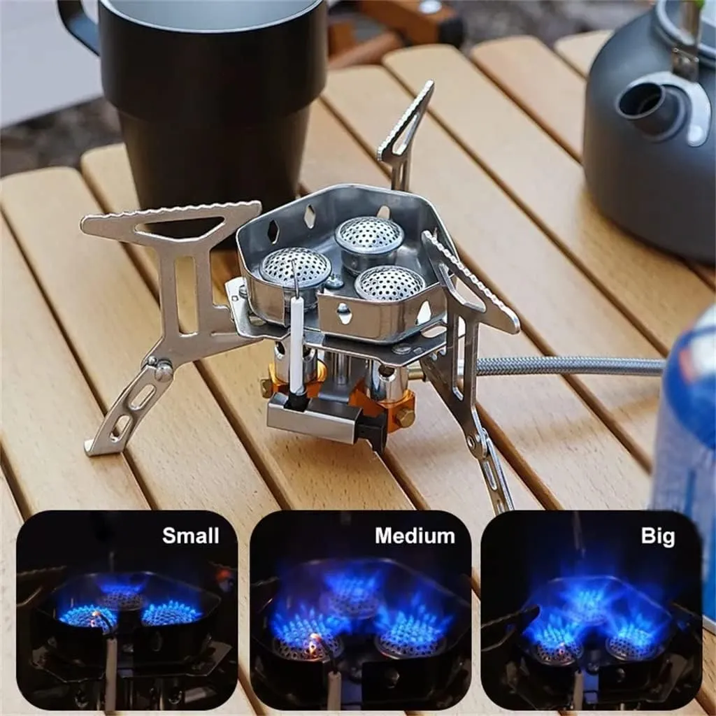 JSEIAJB Outdoor Portable Three Stove Camping Windproof Stove Camping Picnic Burner Outdoor Foldable Gas Stove