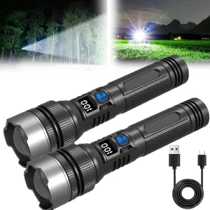 Juyafio Powerful Flashlight 150000 Lumens, Juyafio USB Rechargeable Waterproof Flashlight Xhp70.2, Super Bright Strong High Lumens LED Mini Flash Light, Zoomable Torch with 5 Modes (3PCS)