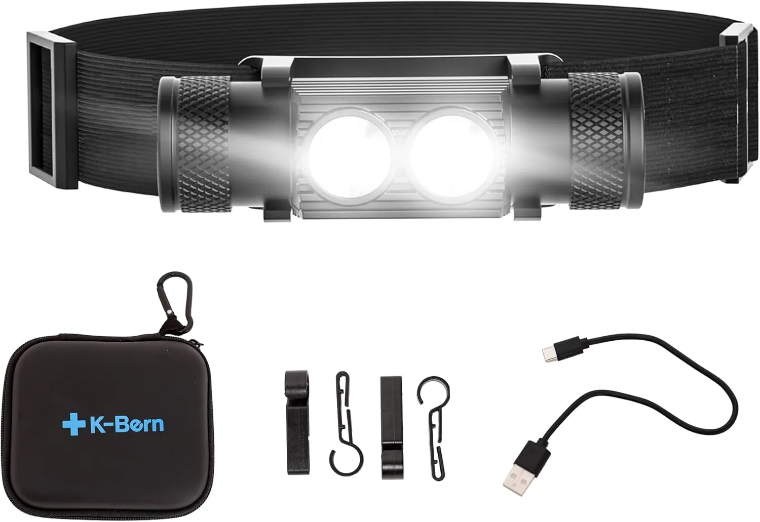 K-Bern Rechargeable Headlamp. 1000 Lumen, Super Bright Head Lights for Forehead. Waterproof, Lightweight Aluminum, 2600mAh Battery, Perfect for Dog Walking, Camping, Hiking & Hard Hats
