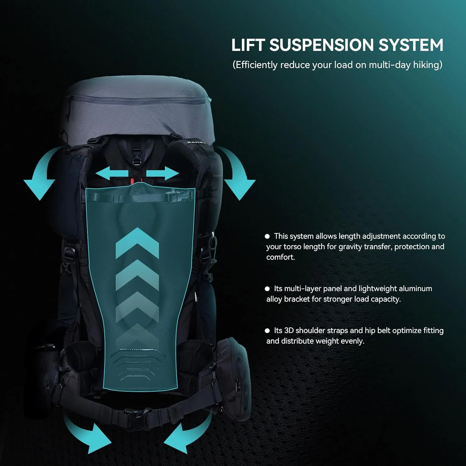 KAILAS RIDGE III 65 5L Hiking Backpack Trekking Daypack Outdoor Backpacking Waterproof Lightweight Internal Frame Backpack for Traveling Camping with Rain Cover Leaf Green S