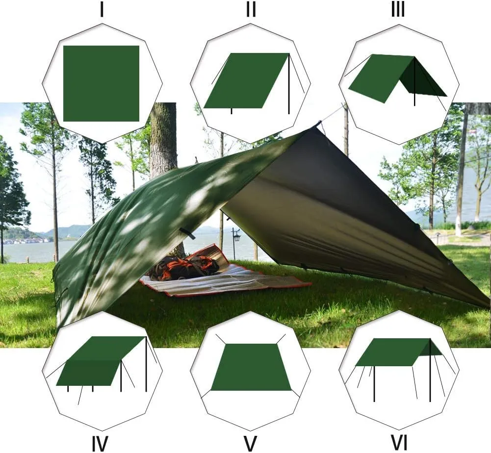 KALINCO Waterproof Camping Tarp, 10X12FT Hammock Rain Fly Tent Tarp, Multifunctional Tent Footprint, Lightweight and Compact for Backpacking, Hiking (Green-10X12FT)
