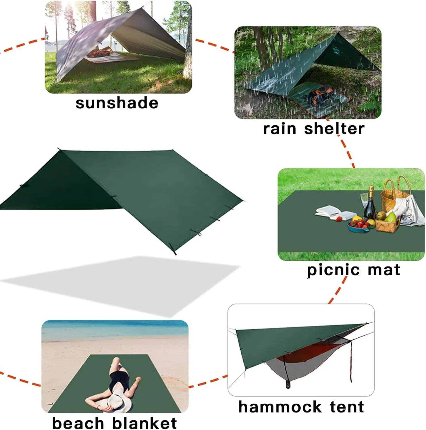 KALINCO Waterproof Camping Tarp, 10X12FT Hammock Rain Fly Tent Tarp, Multifunctional Tent Footprint, Lightweight and Compact for Backpacking, Hiking (Green-10X12FT)