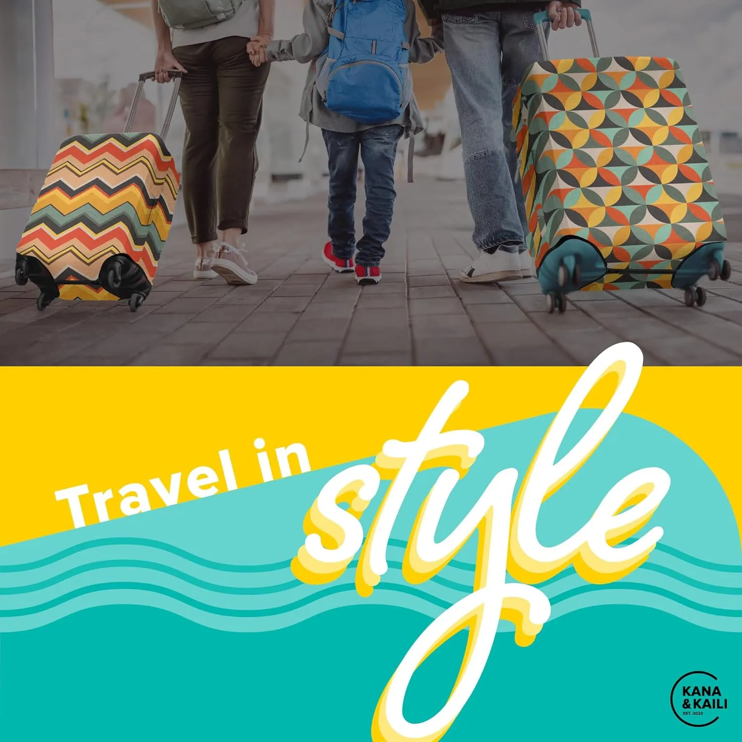 Kana & Kaili 2-in-1 Reversible Suitcase Covers | Stylish, TSA-Approved Luggage Sleeves | Retro Luggage Covers