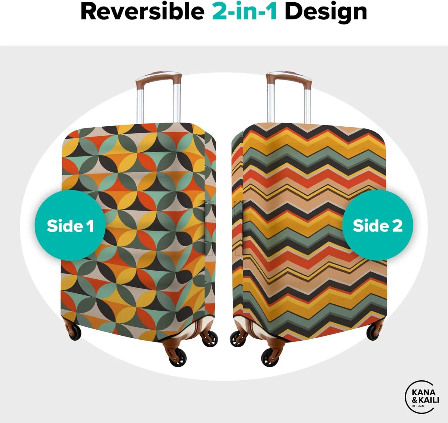 Kana & Kaili 2-in-1 Reversible Suitcase Covers | Stylish, TSA-Approved Luggage Sleeves | Retro Luggage Covers