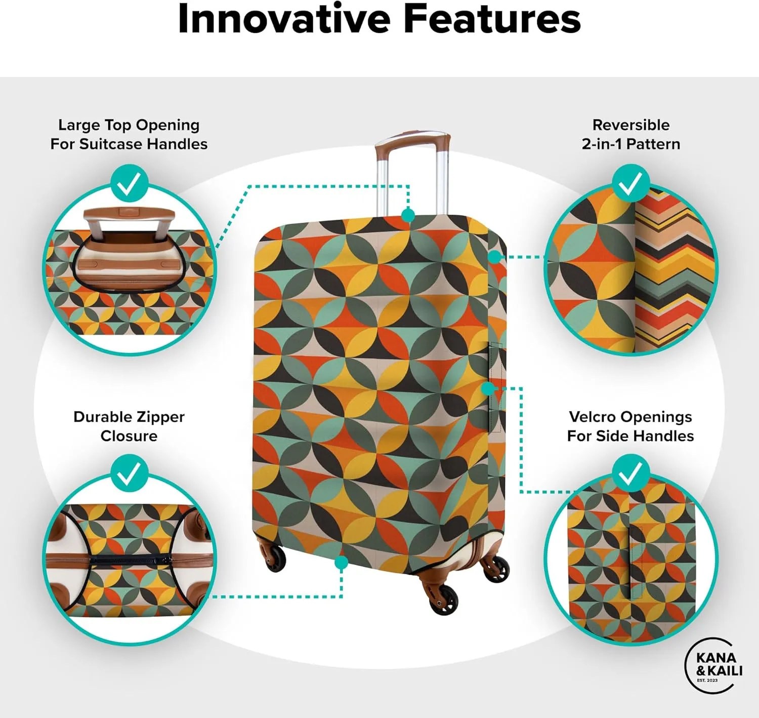 Kana & Kaili 2-in-1 Reversible Suitcase Covers | Stylish, TSA-Approved Luggage Sleeves | Retro Luggage Covers