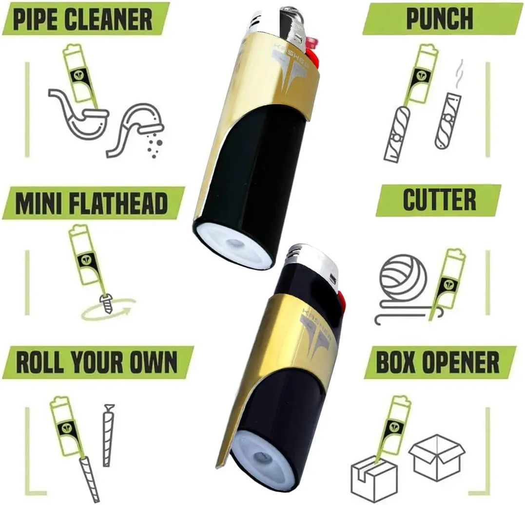 Kasher Classic Lighter Tool Without Lighter - Stainless Steel, Lightweight, Durable Construction, Portable - Fits Any Lighter - Usage as Cutter for Opening Packages - 0.8mm Thick - Pack of 10