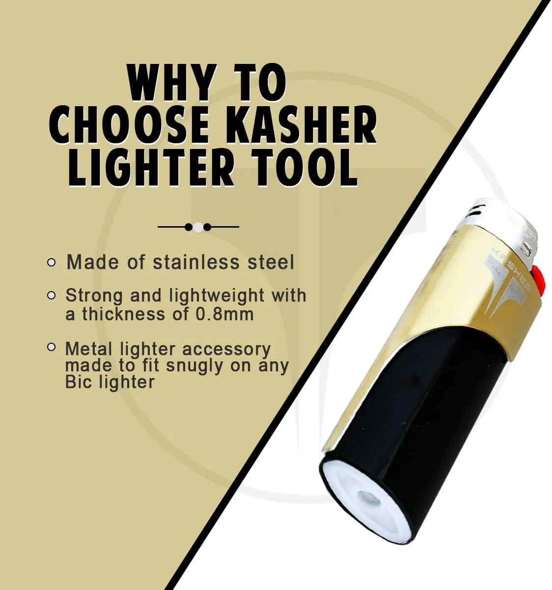 Kasher Classic Lighter Tool Without Lighter - Stainless Steel, Lightweight, Durable Construction, Portable - Fits Any Lighter - Usage as Cutter for Opening Packages - 0.8mm Thick - Pack of 10