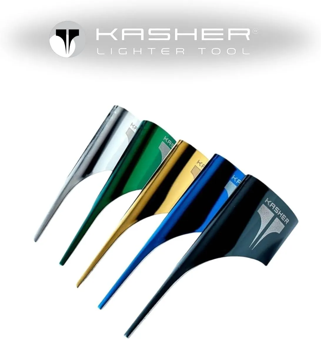 Kasher Classic Lighter Tool Without Lighter - Stainless Steel, Lightweight, Durable Construction, Portable - Fits Any Lighter - Usage as Cutter for Opening Packages - 0.8mm Thick - Pack of 5
