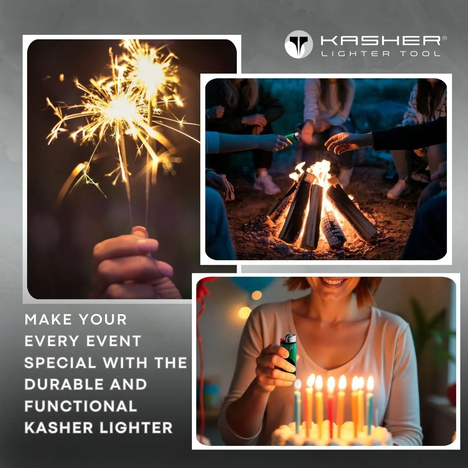 Kasher Classic Lighter Tool Without Lighter - Stainless Steel, Lightweight, Durable Construction, Portable - Fits Any Lighter - Usage as Cutter for Opening Packages - 0.8mm Thick - Pack of 5