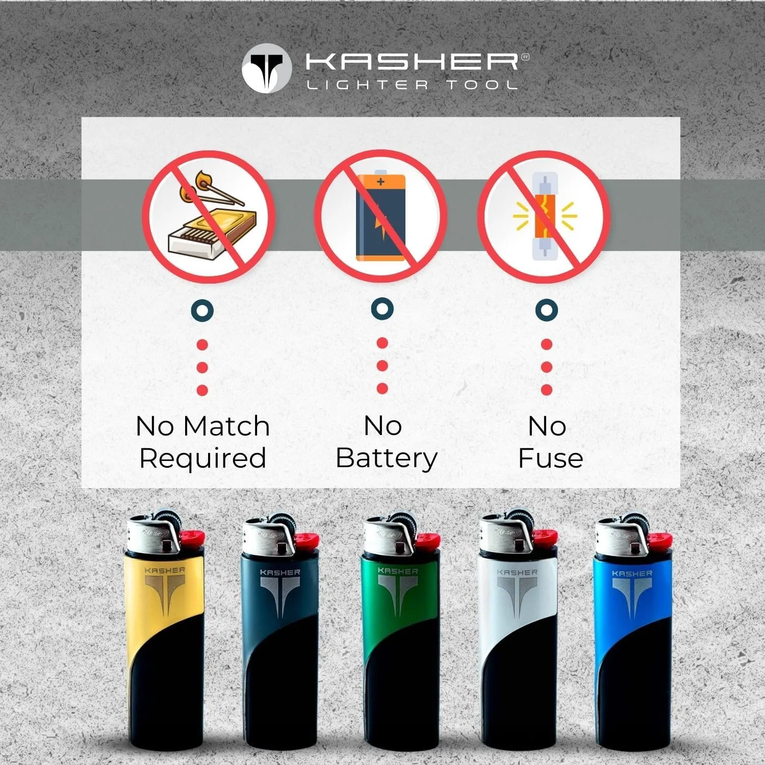 Kasher Classic Lighter Tool Without Lighter - Stainless Steel, Lightweight, Durable Construction, Portable - Fits Any Lighter - Usage as Cutter for Opening Packages - 0.8mm Thick - Pack of 5