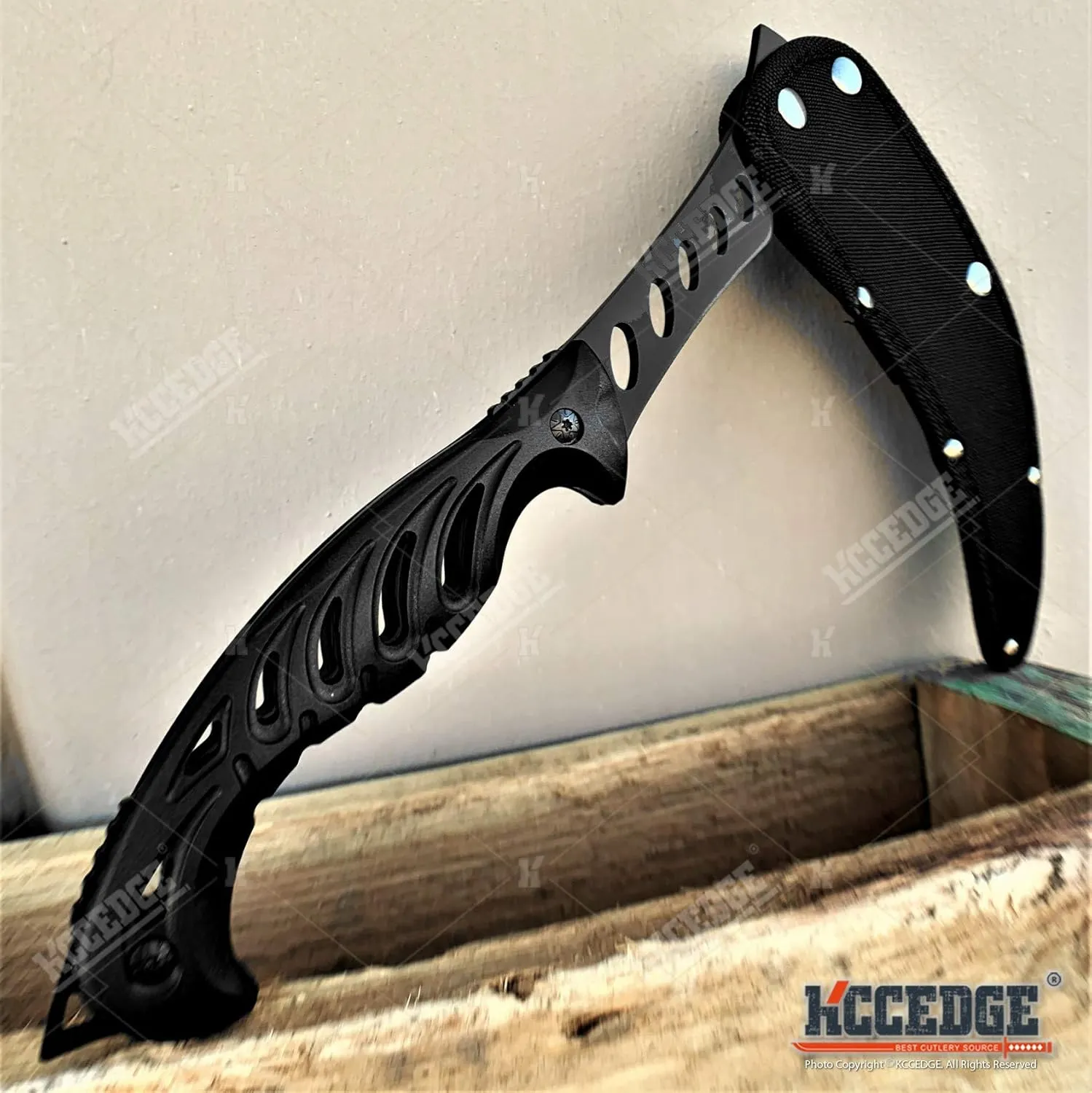 KCCEDGE BEST CUTLERY SOURCE Tactical Survival Knife - 12" Scythe Fixed Blade Full Tang Camping Accessory - Survival Kit and Tactical Gear 80015