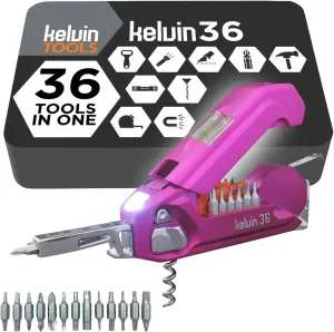 Kelvin Tools - Kelvin 36 Urban Multi Tool Screwdriver Set - All in One Hand Tool With 26 Interchangeable Bits, Tape Measure, Liquid Level, Hammer, Flashlight, Corkscrew and Magnetic Tip