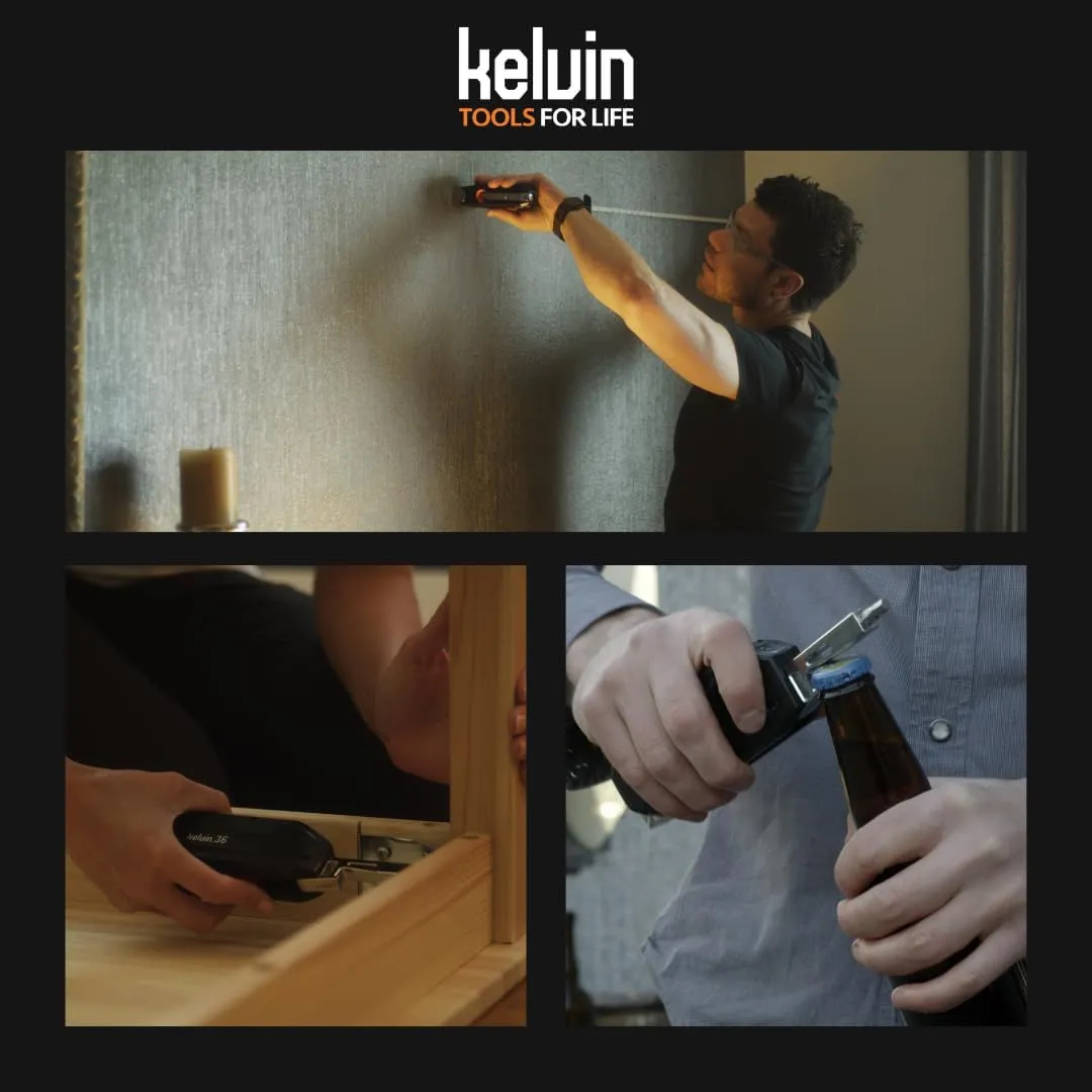 Kelvin Tools - Kelvin 36 Urban Multi Tool Screwdriver Set - All in One Hand Tool With 26 Interchangeable Bits, Tape Measure, Liquid Level, Hammer, Flashlight, Corkscrew and Magnetic Tip