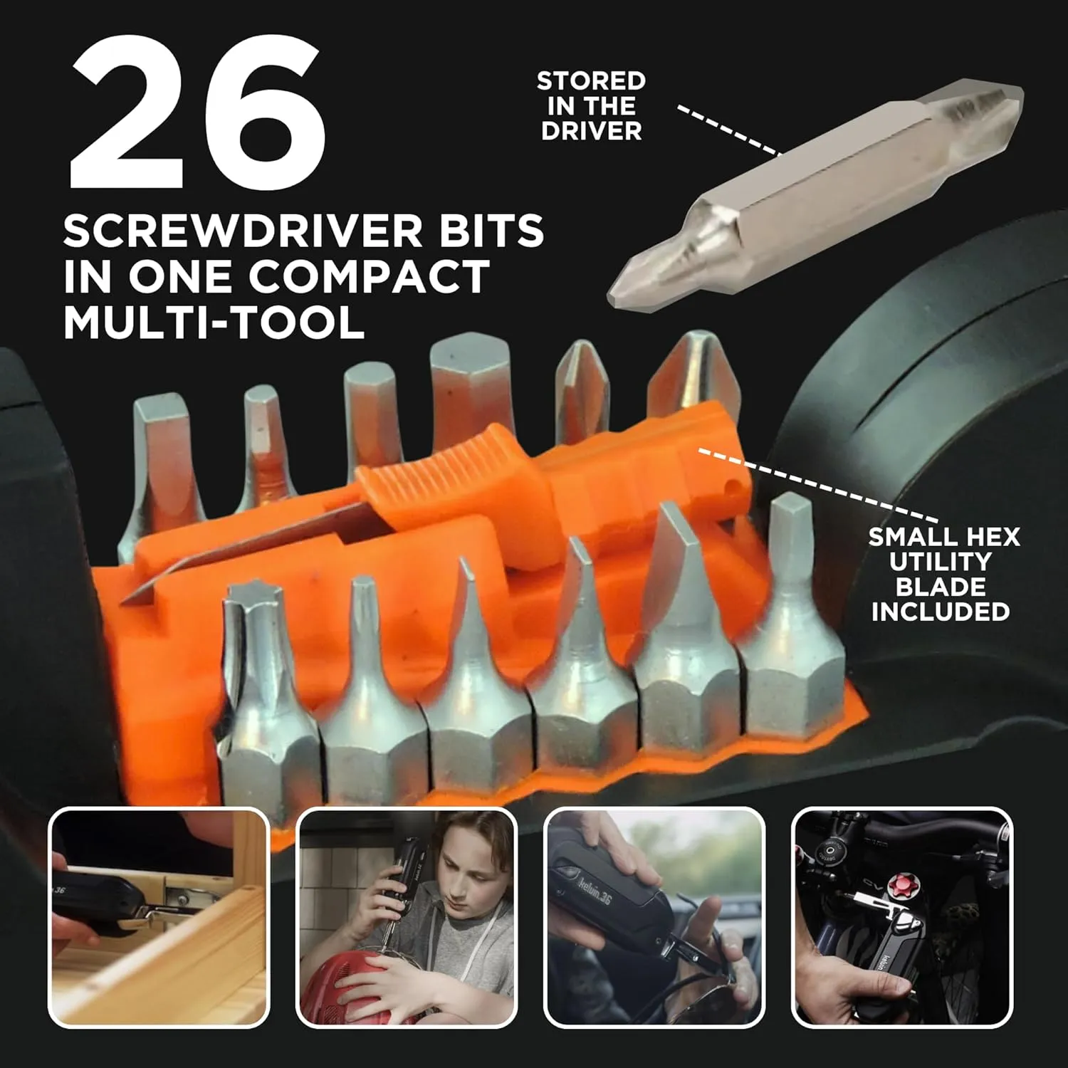 Kelvin Tools - Kelvin 36 Urban Multi Tool Screwdriver Set - All in One Hand Tool With 26 Interchangeable Bits, Tape Measure, Liquid Level, Hammer, Flashlight, Corkscrew and Magnetic Tip
