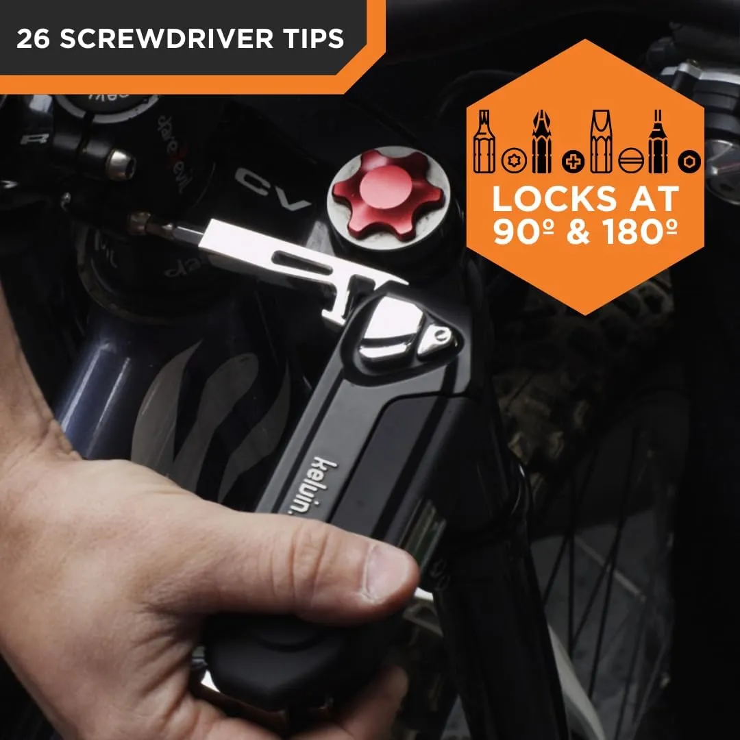 Kelvin Tools - Kelvin 36 Urban Multi Tool Screwdriver Set - All in One Hand Tool With 26 Interchangeable Bits, Tape Measure, Liquid Level, Hammer, Flashlight, Corkscrew and Magnetic Tip