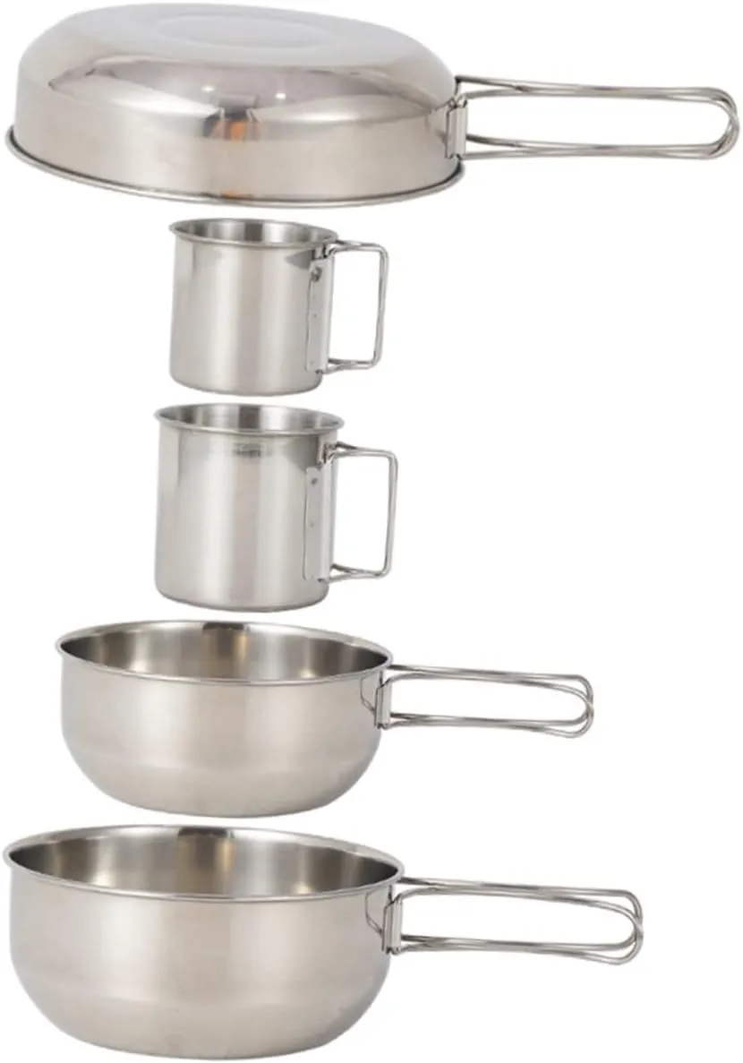 KESYOO 5Pcs Stainless Steel Camping Cookware Set Includes Pot and Cups Lightweight Outdoor Tableware for Fishing Hiking Picnics and Camping Activities