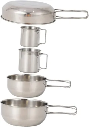 KESYOO 5Pcs Stainless Steel Camping Cookware Set Includes Pot and Cups Lightweight Outdoor Tableware for Fishing Hiking Picnics and Camping Activities