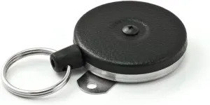 KEY-BAK Industrial Retractable Reel with 48" Kevlar Cord, Steel Bracket Back, Black Front, Split Ring
