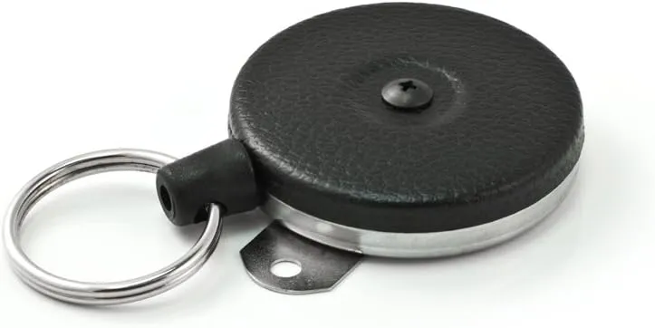 KEY-BAK Industrial Retractable Reel with 48" Kevlar Cord, Steel Bracket Back, Black Front, Split Ring